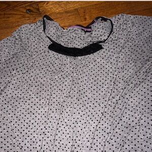 Gray Polka Dot Blouse with Black Trim